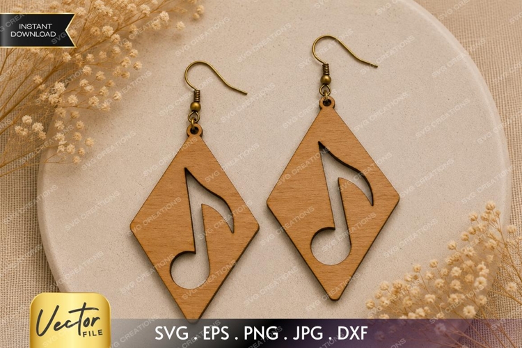 Music Note Diamond Earrings SVG| Laser Cut Earring example image 1