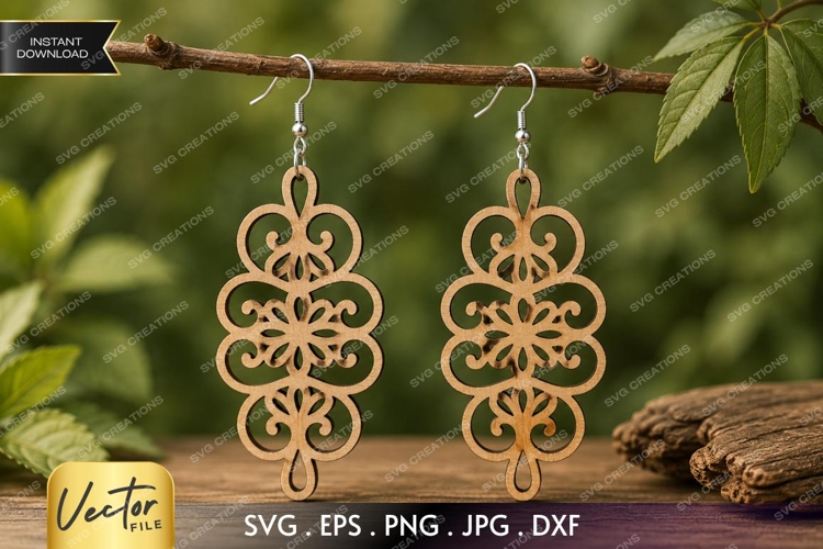 Floral Scroll Earrings SVG| Laser Cut Earring example image 1