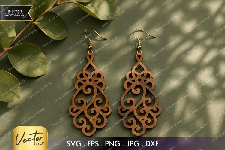 Boho Swirl Earrings SVG| Laser Cut Earring example image 1