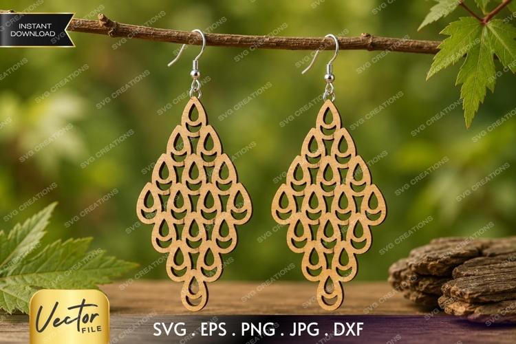 Teardrop Pattern Earrings SVG| Laser Cut Earring example image 1