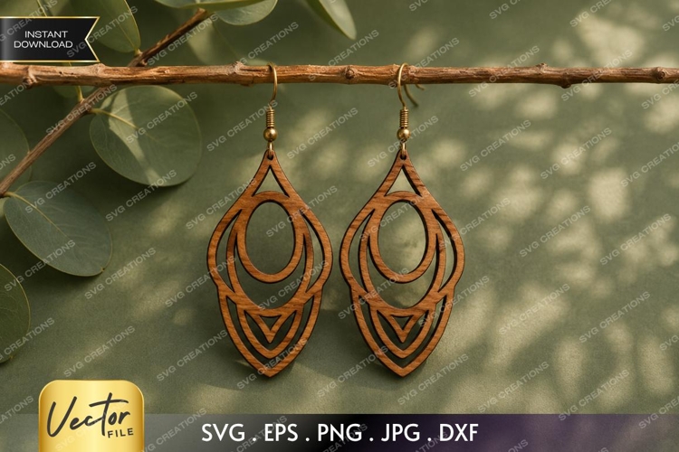 Layered Oval Earrings SVG| Laser Cut Earring example image 1