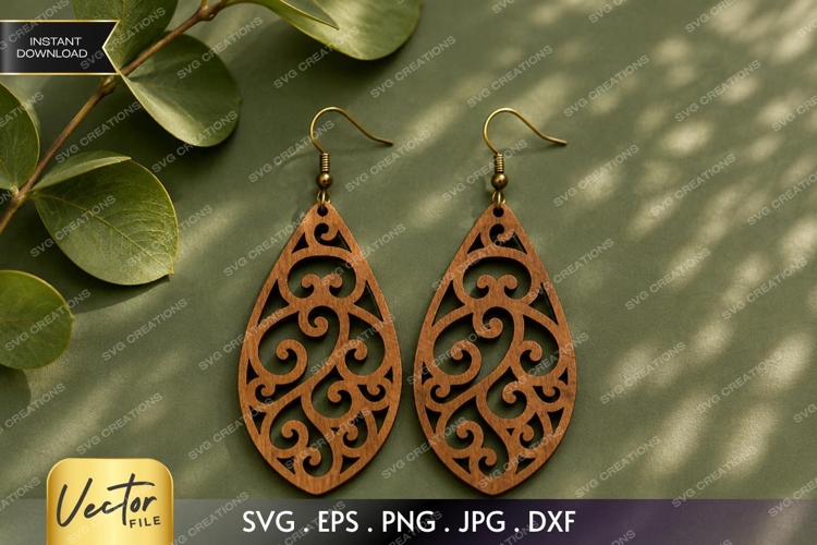 Vintage Swirl Teardrop Earrings SVG| Laser Cut Earring