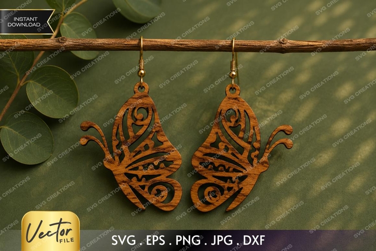Ornamental Butterfly Earrings SVG| Laser Cut Earring