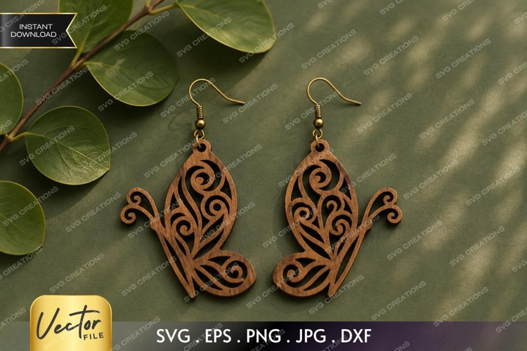 Decorative Butterfly Earrings SVG| Laser Cut Earring