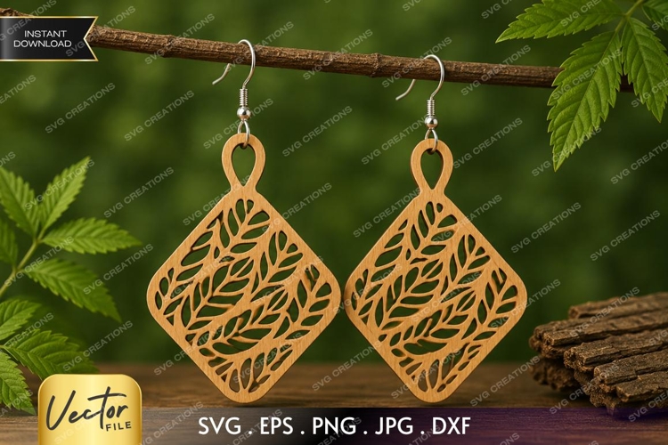 Leaf Pattern Diamond Earrings SVG| Laser Cut Earring
