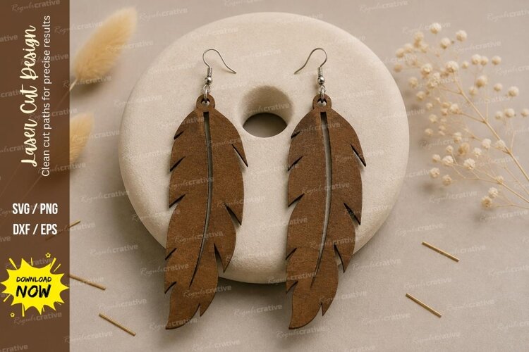 Feather Earrings Laser Cut SVG File feather earrings svg, example image 1