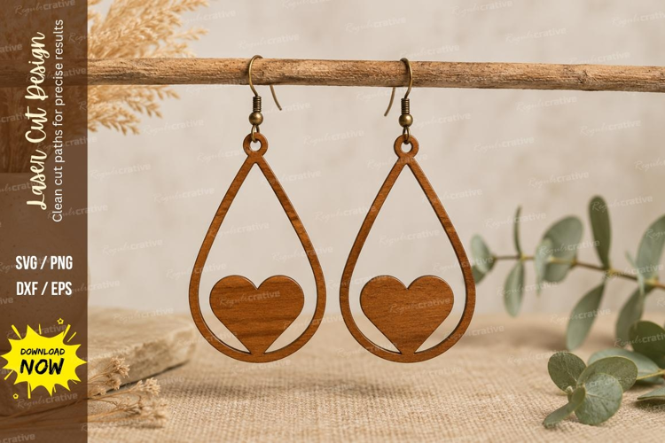 Heart Teardrop Earrings Laser Cut SVG File heart earrings sv