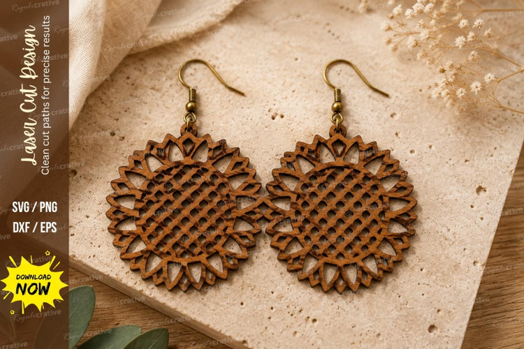 Sunflower Earrings Laser Cut SVG File sunflower earrings svg