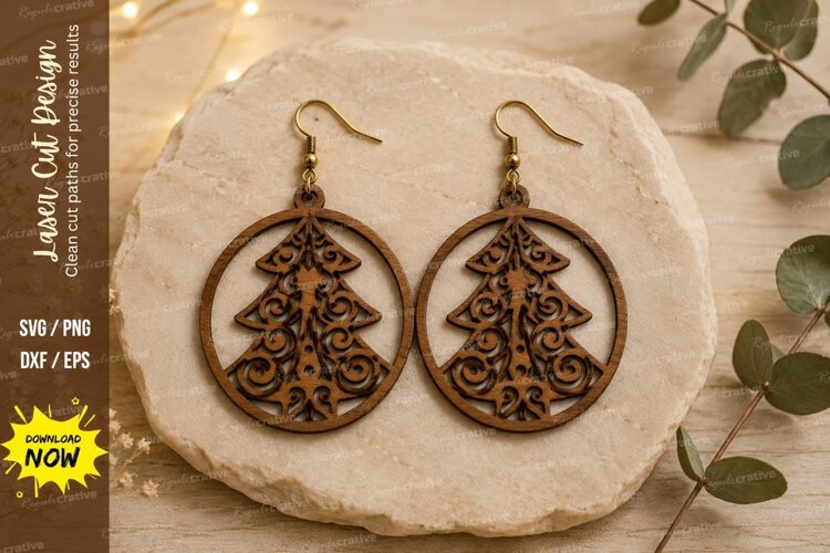 Christmas Tree Earrings Laser Cut SVG File christmas tree example image 1