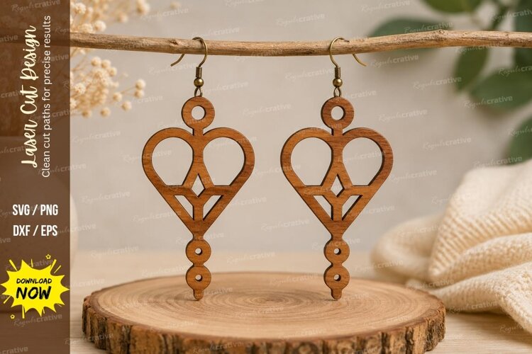 Geometric Heart Earrings Laser Cut SVG File geometric heart example image 1