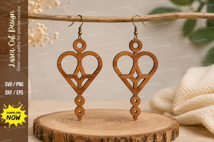 Geometric Heart Earrings Laser Cut SVG File geometric heart