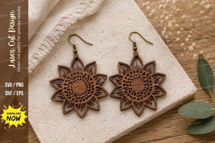 Sunflower Earrings Laser Cut SVG File sunflower earrings svg example image 1