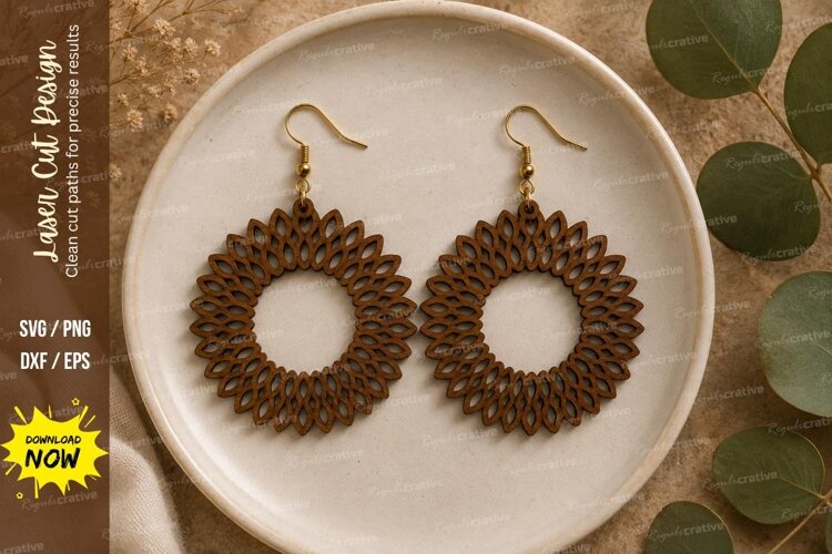 Sunburst Earrings Laser Cut SVG File sunburst earrings svg, example image 1