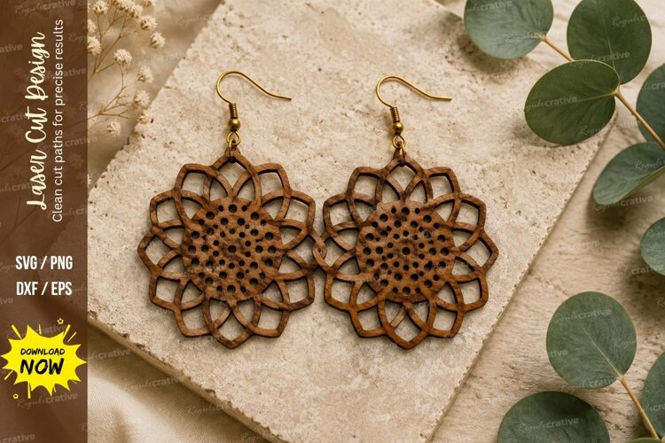 Mandala Flower Earrings Laser Cut SVG File mandala earrings example image 1