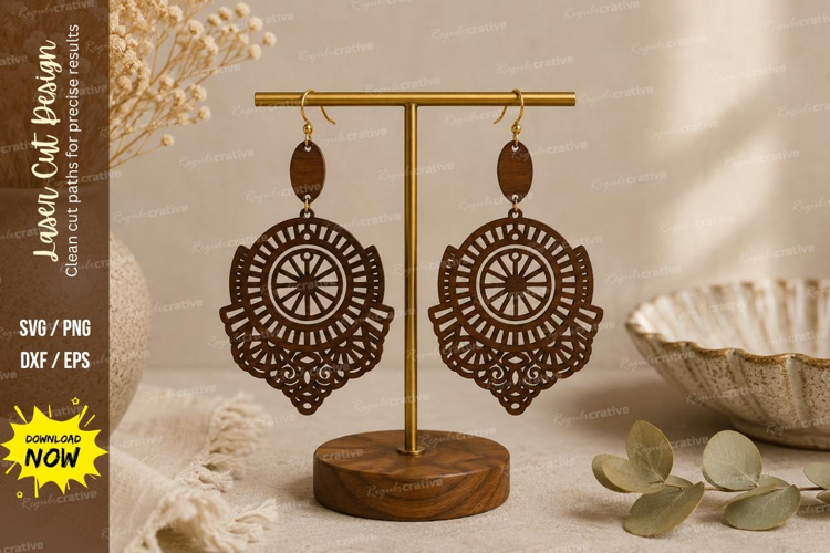 Boho Mandala Earrings Laser Cut SVG File boho earrings svg,