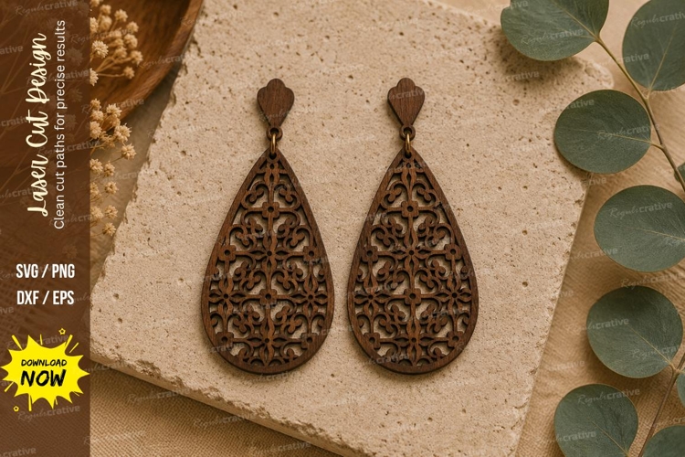 Filigree Teardrop Earrings Laser Cut SVG File filigree earri