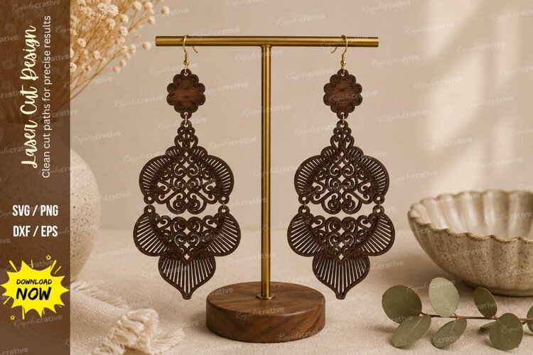 Ornate Dangle Earrings Laser Cut SVG File ornate earrings sv example image 1