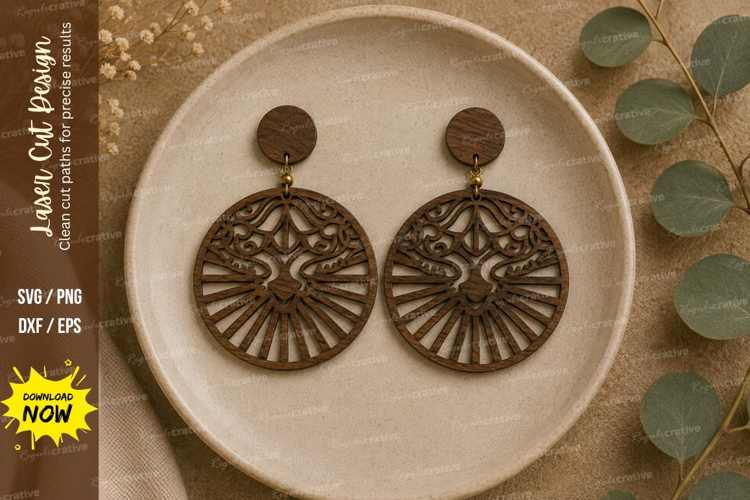Sunburst Round Earrings Laser Cut SVG File sunburst earrings