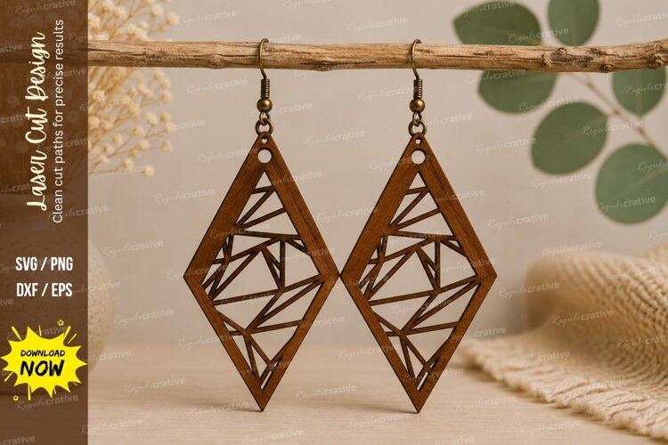 Geometric Diamond Earrings Laser Cut SVG File geometric earr example image 1