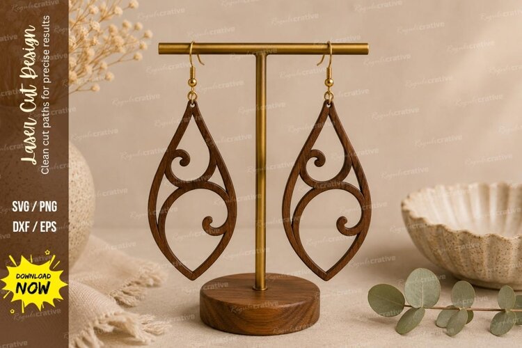 Swirl Teardrop Earrings Laser Cut SVG File swirl earrings sv example image 1