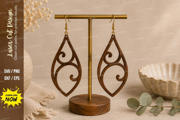 Swirl Teardrop Earrings Laser Cut SVG File swirl earrings sv
