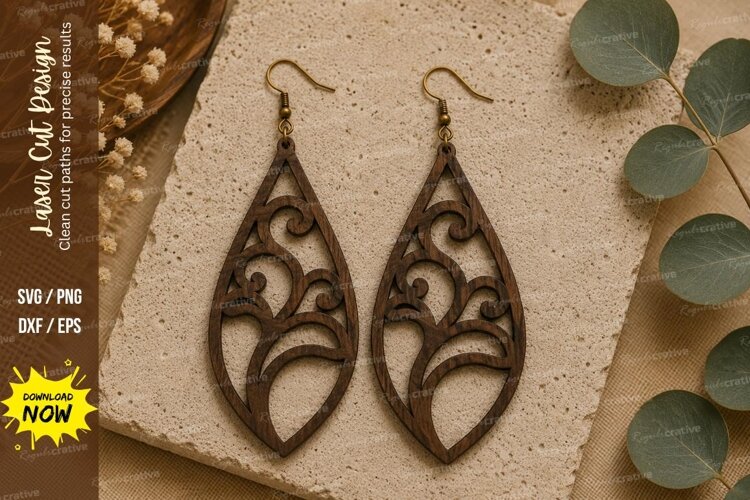 Ornate Teardrop Earrings Laser Cut SVG File teardrop earring example image 1