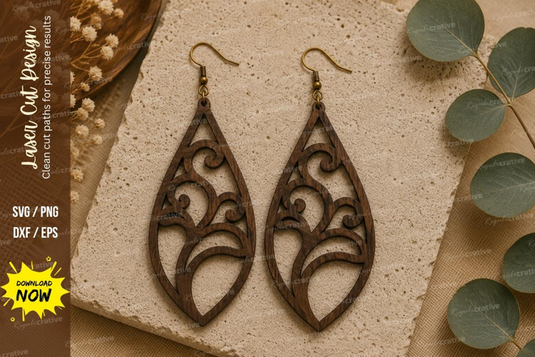 Ornate Teardrop Earrings Laser Cut SVG File teardrop earring
