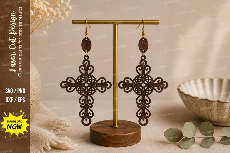 Cross Earrings Laser Cut SVG File cross earrings svg, wooden