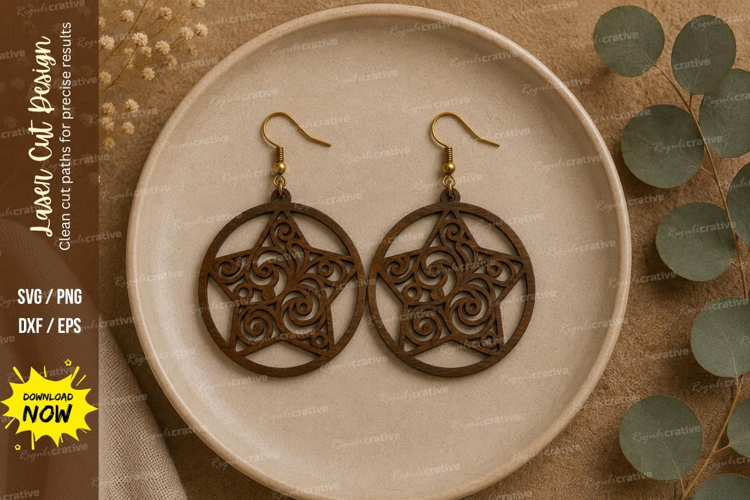Ornate Star Earrings Laser Cut SVG File star earrings svg,