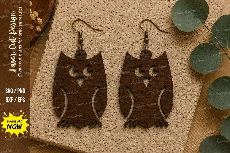 Halloween Owl Earrings Laser Cut SVG File owl earrings svg, example image 1