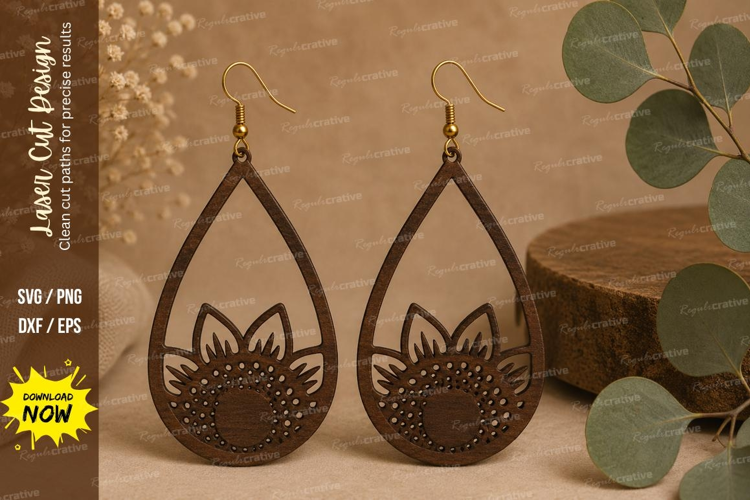 Sunflower Teardrop Earrings Laser Cut SVG File sunflower ear