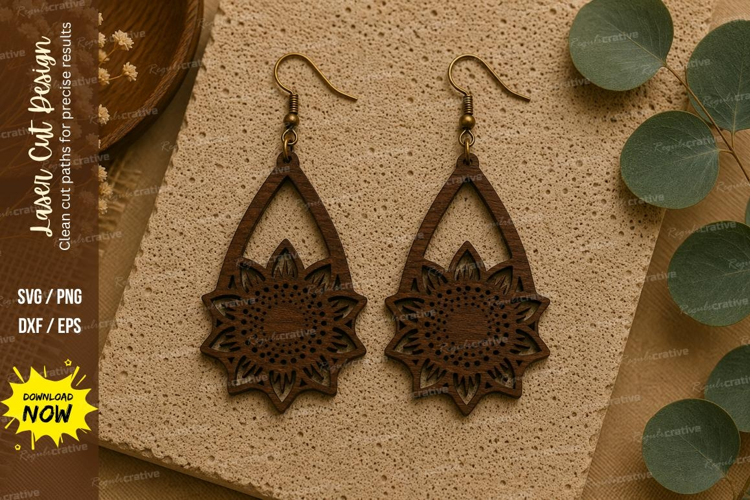 Sunflower Drop Earrings Laser Cut SVG File sunflower earring