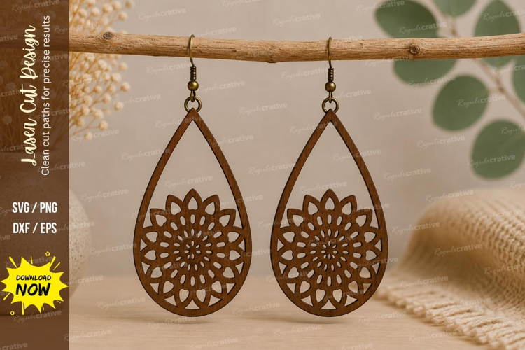Mandala Teardrop Earrings Laser Cut SVG File mandala earring
