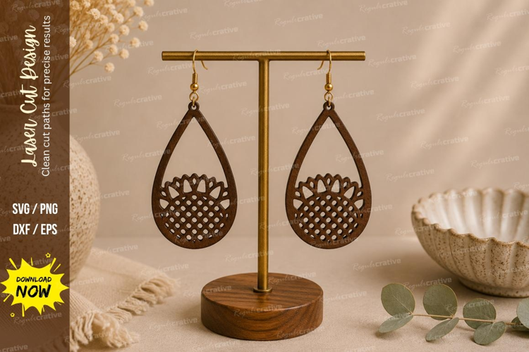 Floral Teardrop Earrings Laser Cut SVG File floral earrings