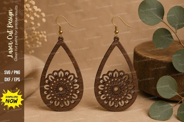 Mandala Drop Earrings Laser Cut SVG File mandala earrings sv example image 1