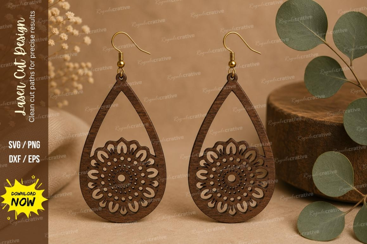 Mandala Drop Earrings Laser Cut SVG File mandala earrings sv