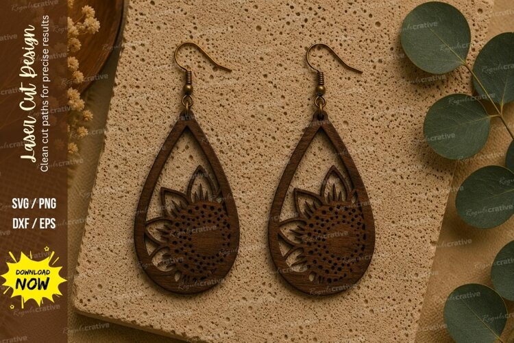Floral Teardrop Earrings Laser Cut SVG File floral teardrop example image 1
