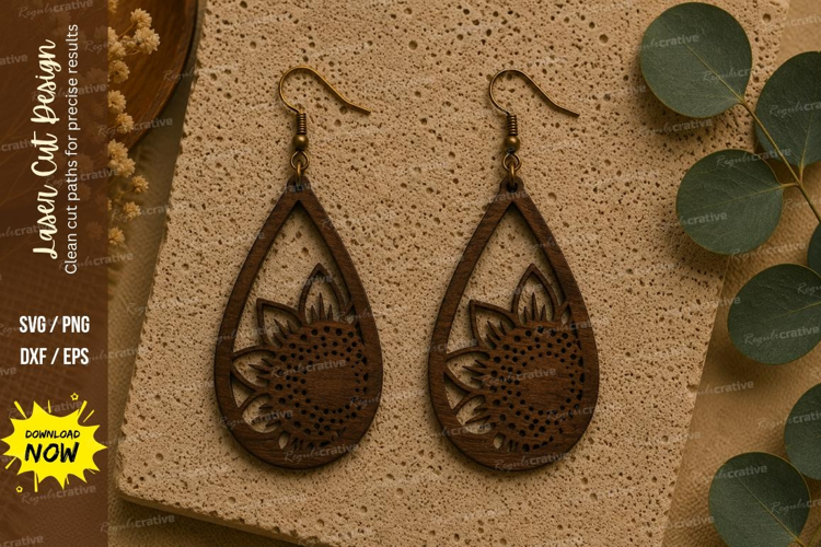 Floral Teardrop Earrings Laser Cut SVG File floral teardrop