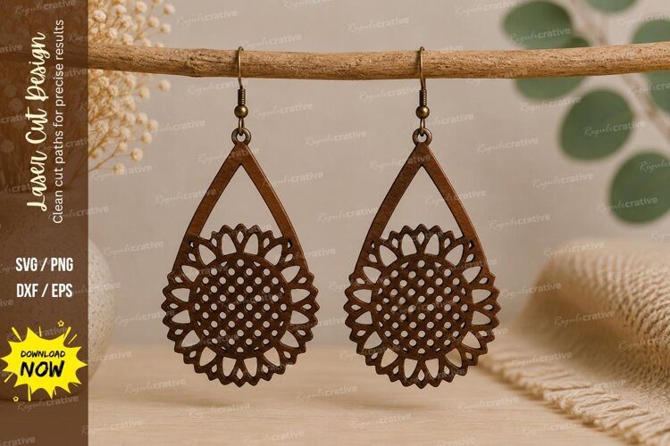 Mandala Teardrop Earrings Laser Cut SVG File mandala earring example image 1