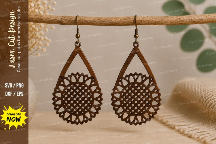 Mandala Teardrop Earrings Laser Cut SVG File mandala earring