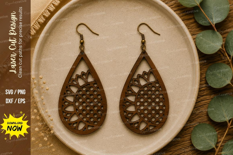 Sunflower Teardrop Earrings Laser Cut SVG File sunflower