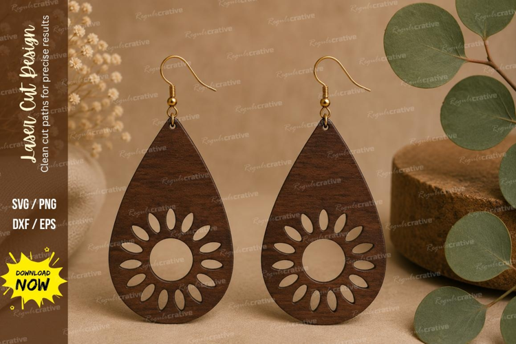 Sunflower Drop Earrings Laser Cut SVG File sunflower earring