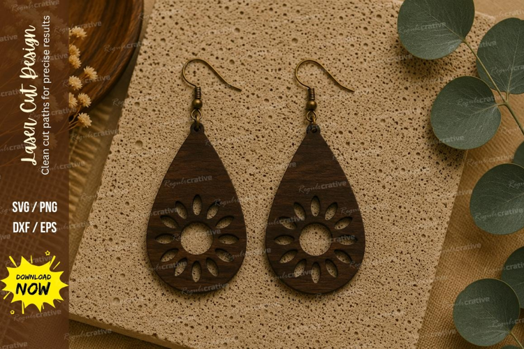 Sunflower Teardrop Earrings Laser Cut SVG File sunflower