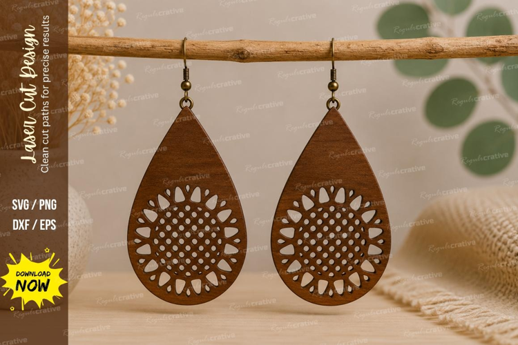 Mandala Teardrop Earrings Laser Cut SVG File mandala earring