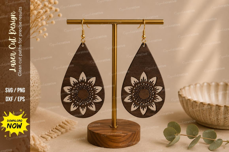 Sunflower Teardrop Earrings Laser Cut SVG File sunflower