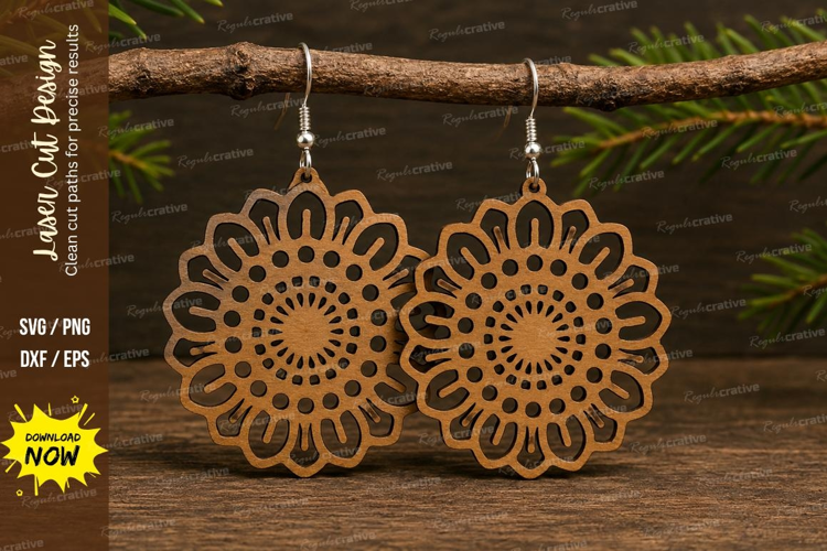 Mandala Flower Earrings Laser Cut SVG File mandala earrings