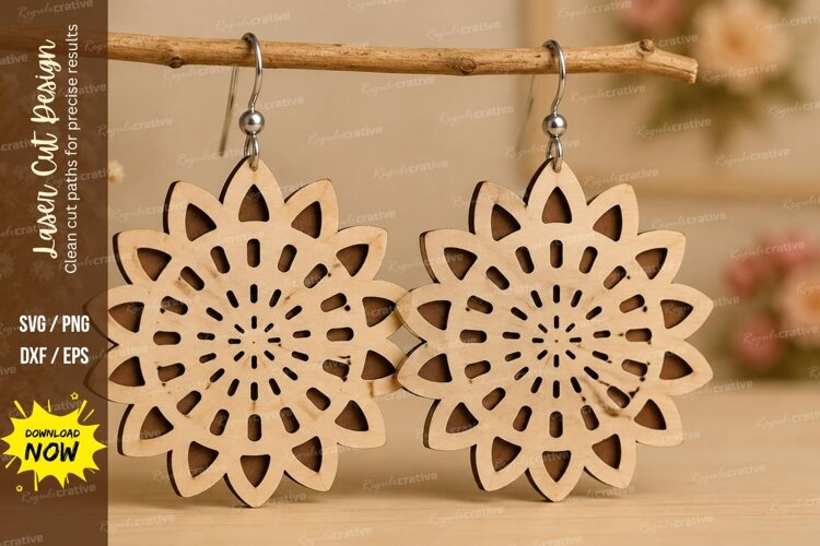 Mandala Flower Earrings Laser Cut SVG File mandala earrings example image 1