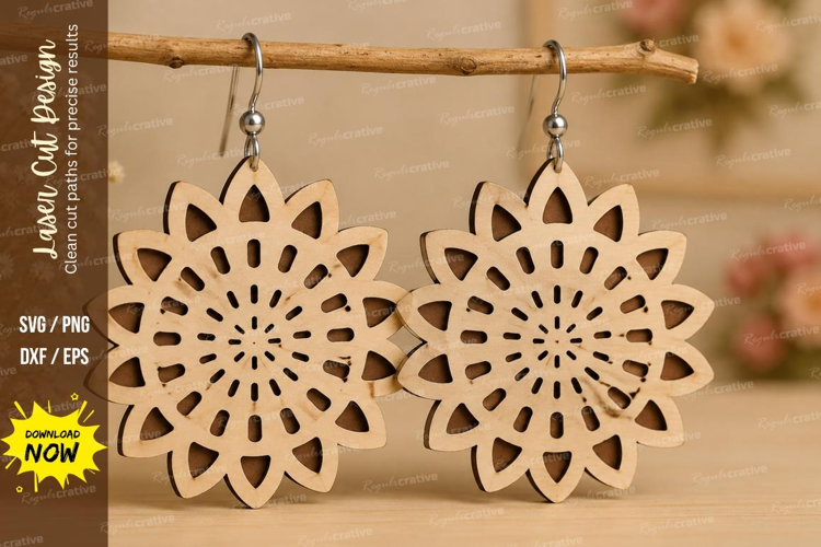 Mandala Flower Earrings Laser Cut SVG File mandala earrings