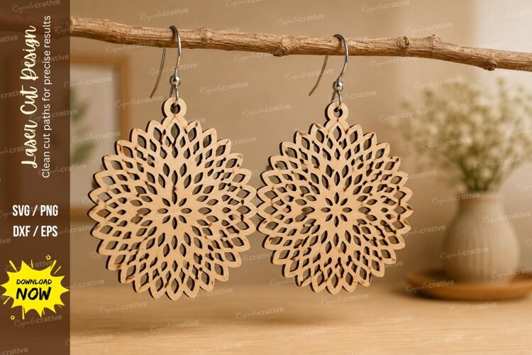 Intricate Mandala Earrings Laser Cut SVG File mandala earrin example image 1