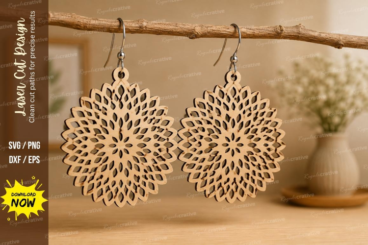 Intricate Mandala Earrings Laser Cut SVG File mandala earrin